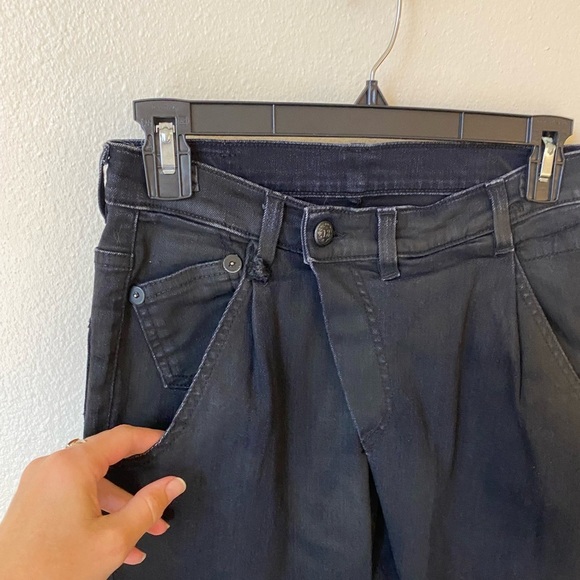 R13 Women’s X Over Slim Jeans in Waxed Black Size 25 Gothic Denim Crossover - Picture 3 of 10